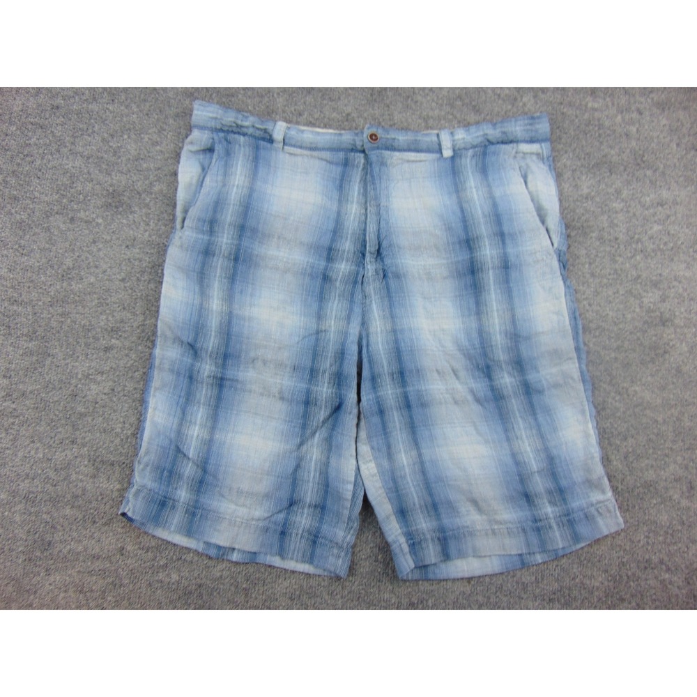 Tommy Bahama Shorts Mens 38 Paradise Nation Blue Plaid Linen Silk Coastal Summer